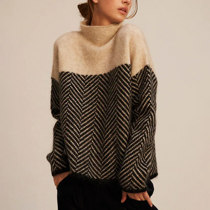 Herringbone Knit Sweater — Stand-Up Collar Relaxed Fit 2