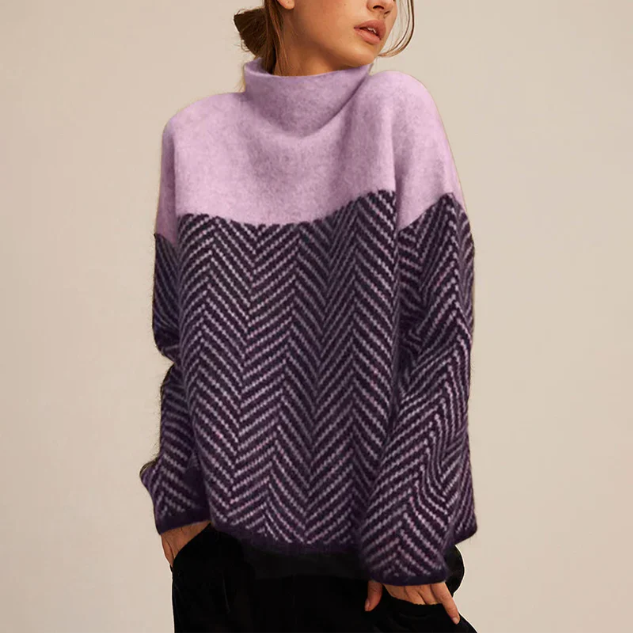 Herringbone Knit Sweater — Stand-Up Collar Relaxed Fit 3