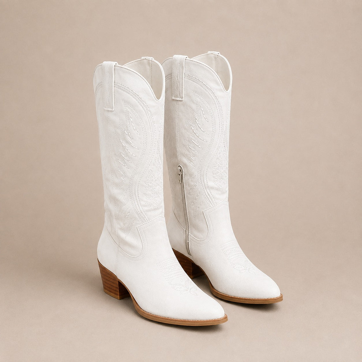 Embroidered Suede Cowboy Boots – Western Block Heel