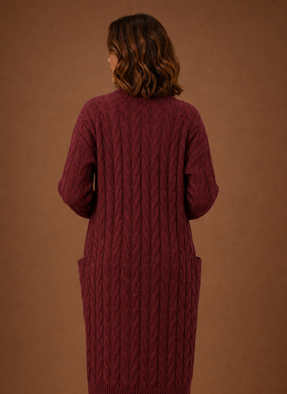 Hooded Cable Knit Cardigan Women — Chunky Duster Length 11