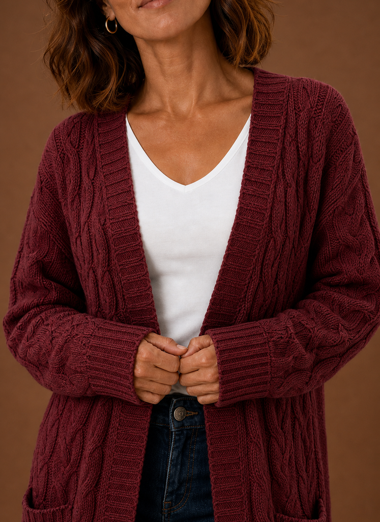 Hooded Cable Knit Cardigan Women — Chunky Duster Length 12