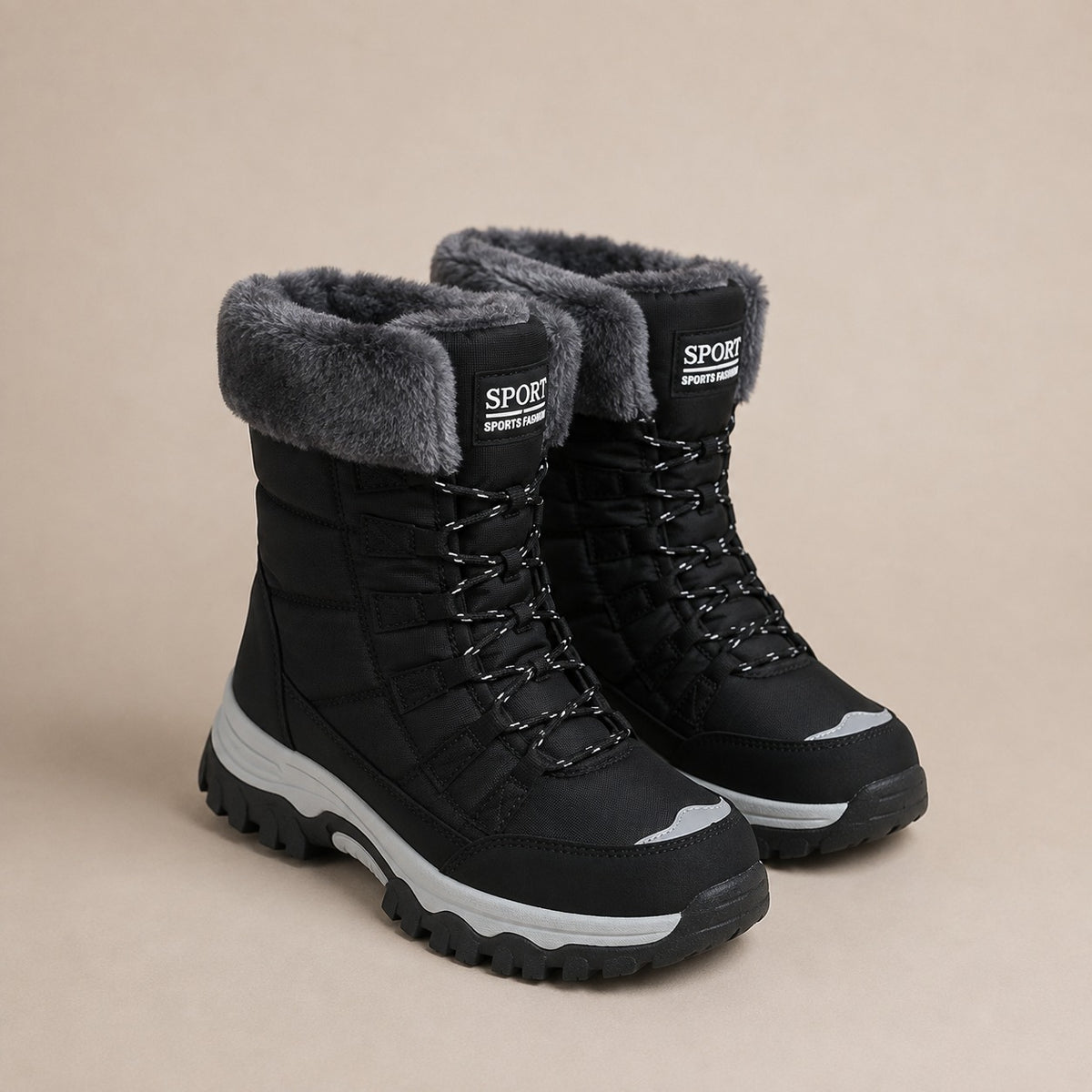 SnowLuxe Women's Waterproof Lace-Up Snow Boot with Faux Fur Cuff