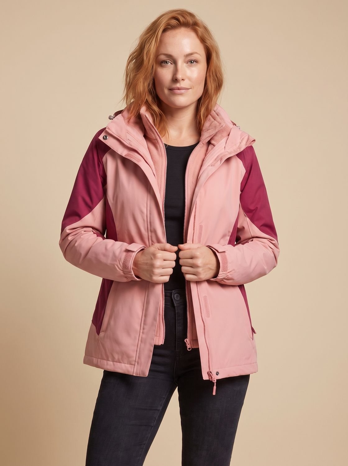 Women's 2-in-1 Softshell Fleece Jacket — Hooded Outdoor Coat 1