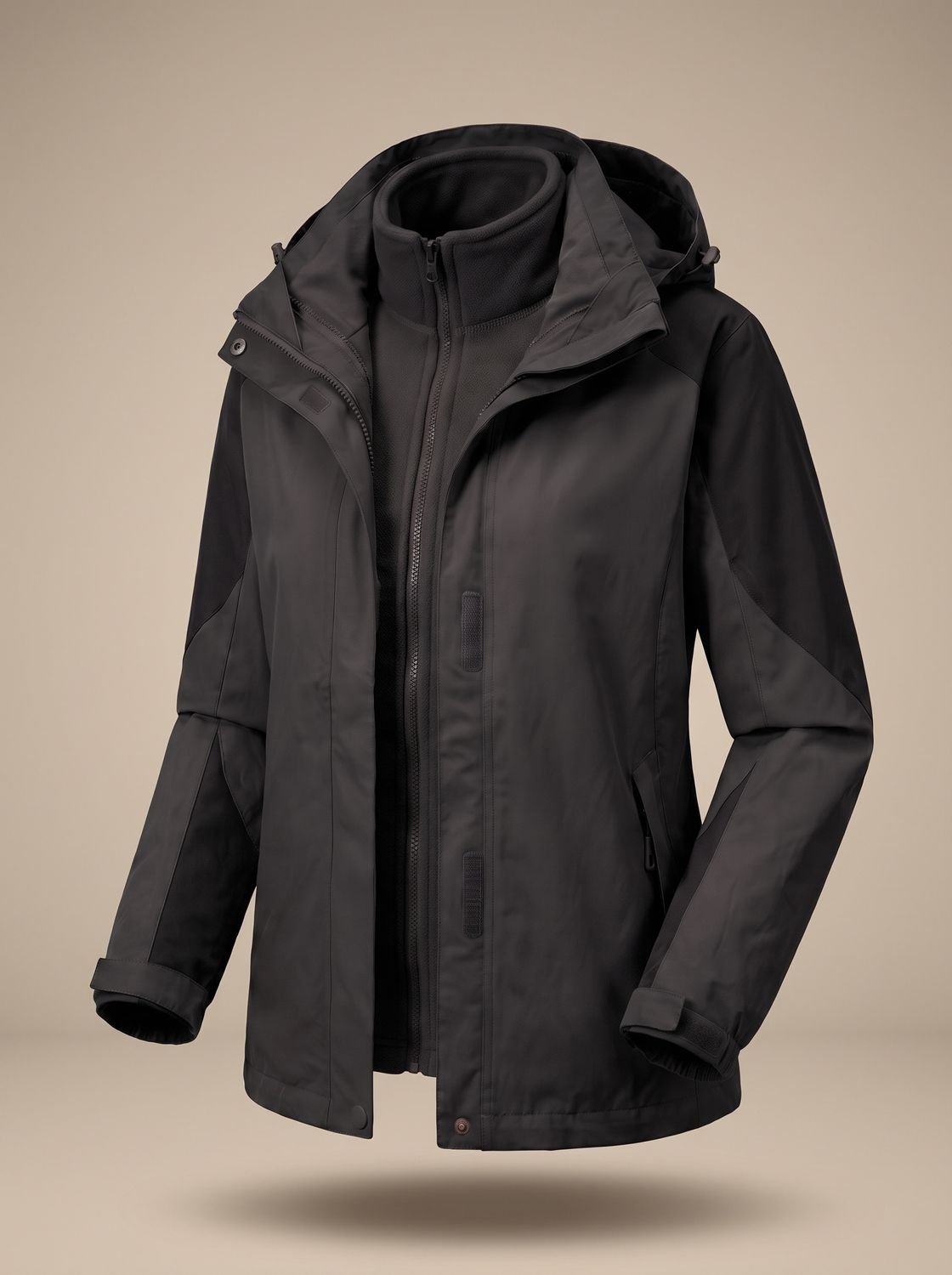 Women's 2-in-1 Softshell Fleece Jacket — Hooded Outdoor Coat 11