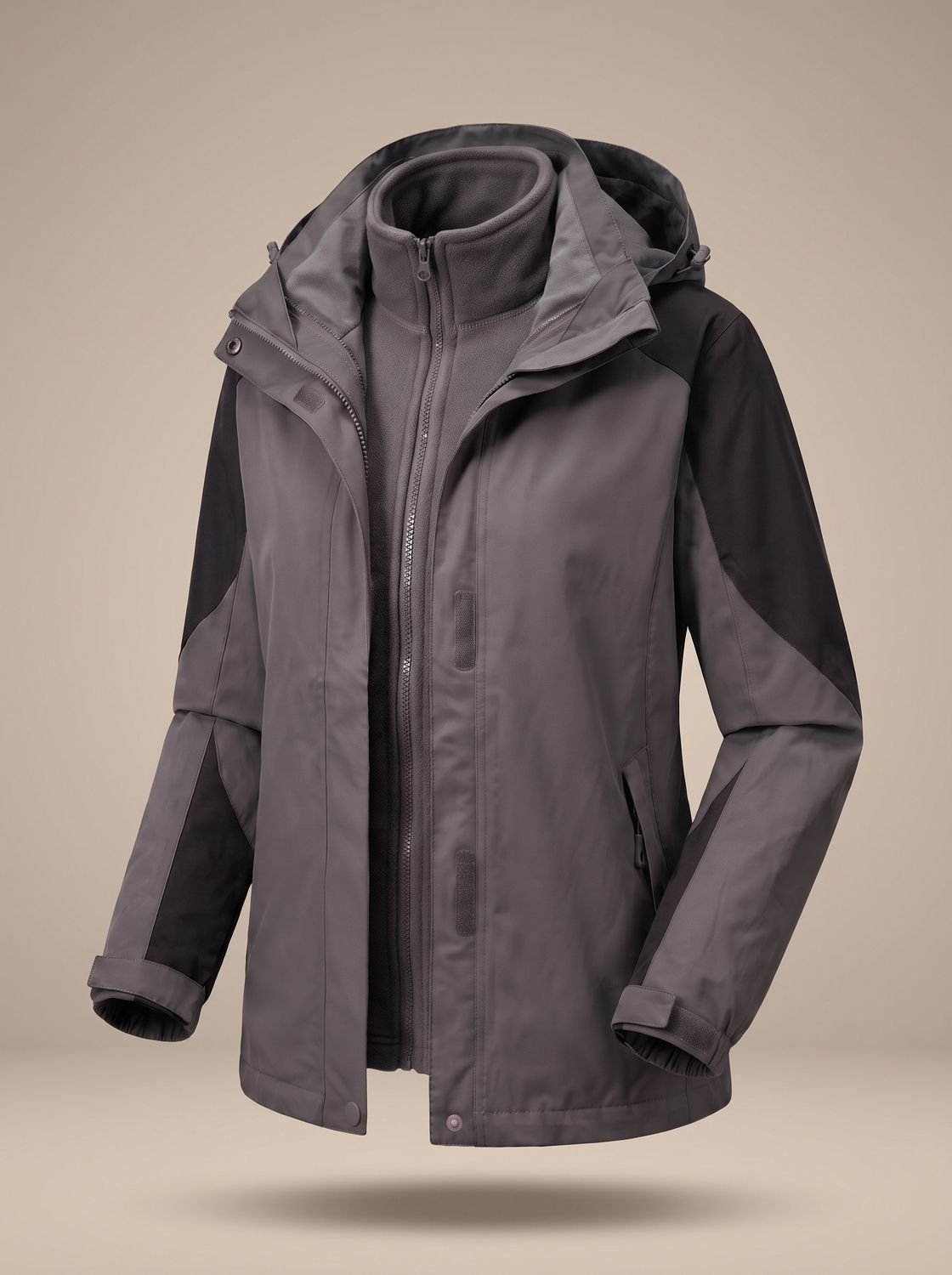 Women's 2-in-1 Softshell Fleece Jacket — Hooded Outdoor Coat 12
