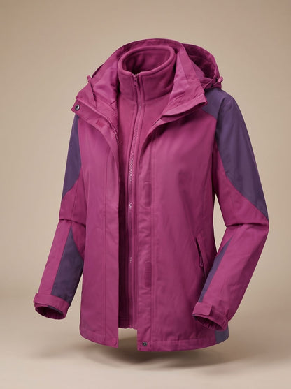 Women's 2-in-1 Softshell Fleece Jacket — Hooded Outdoor Coat 13