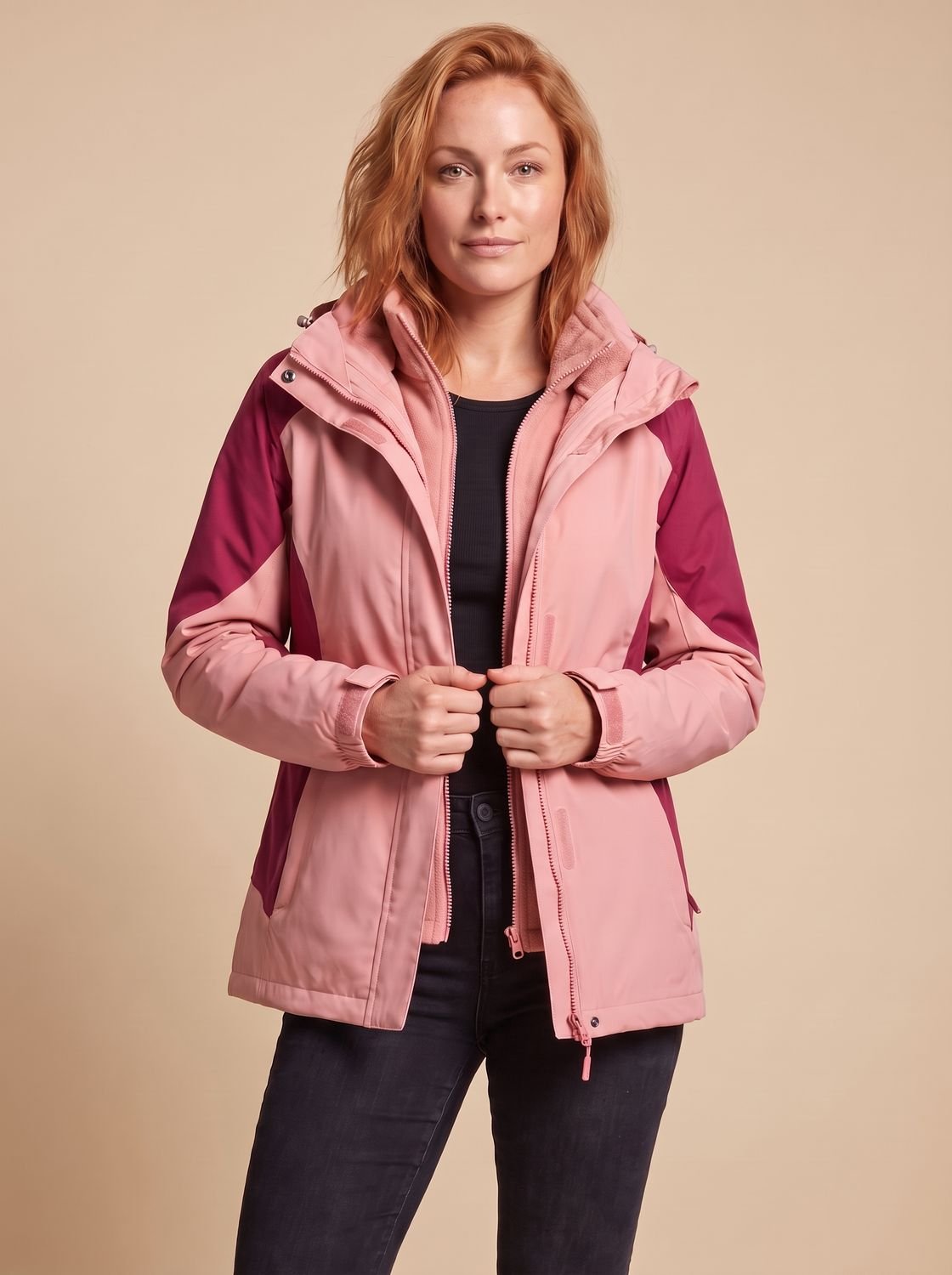 Women's 2-in-1 Softshell Fleece Jacket — Hooded Outdoor Coat 2