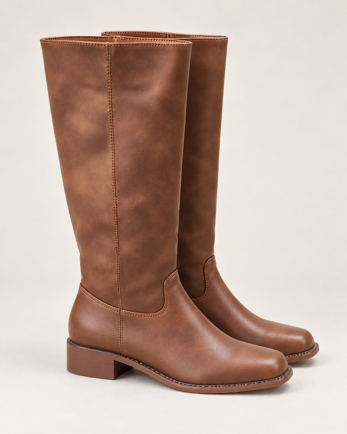 Women's Wide-Calf Knee-High Boots — Brown, Almond Toe & Block Heel