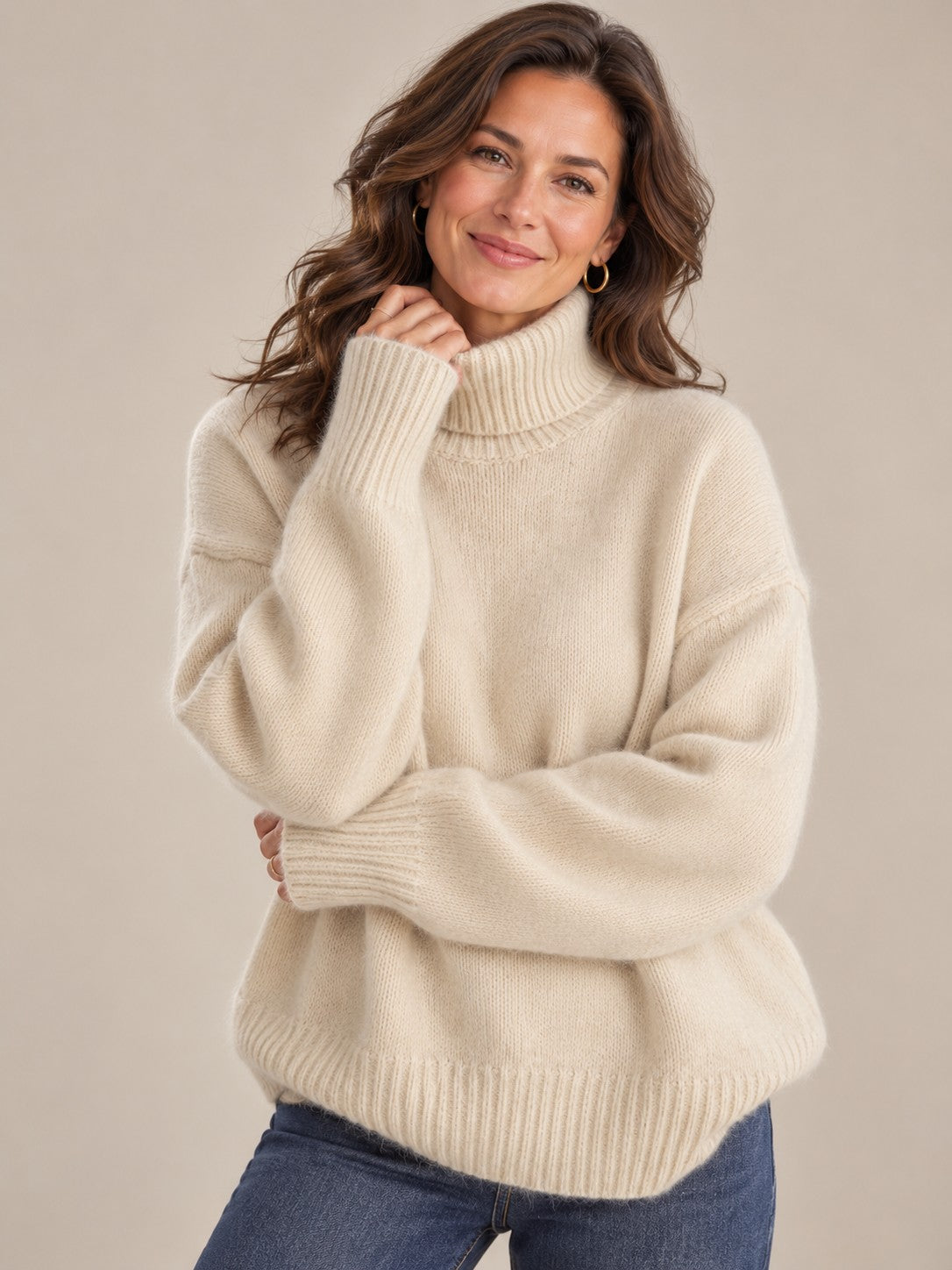 Women's Cashmere Turtleneck Sweater with High Collar