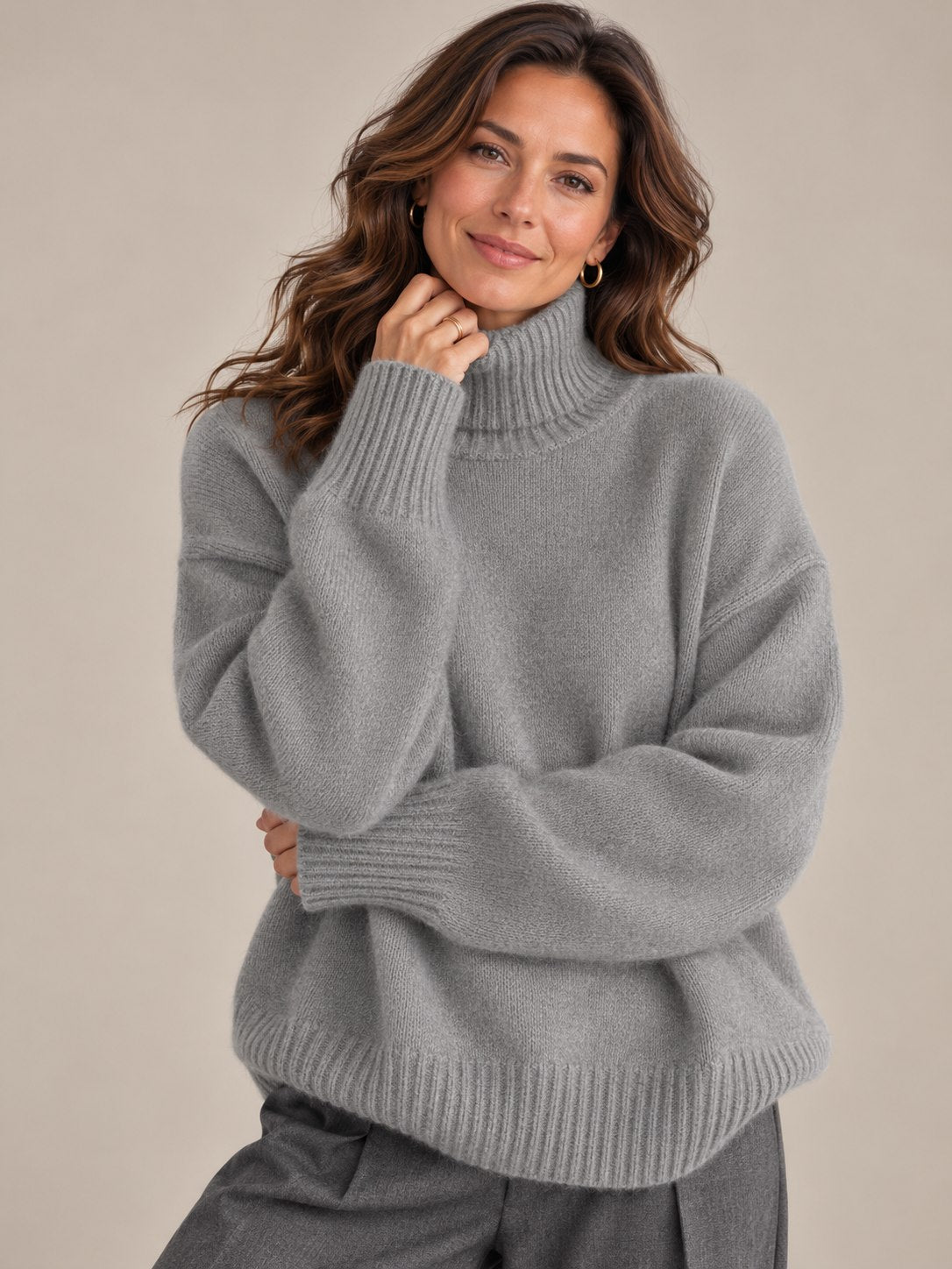 Women's Cashmere Turtleneck Sweater with High Collar