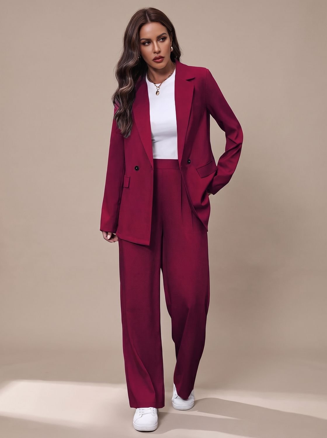 Women's Double-Breasted Tailored Blazer & Wide-Leg Suit Set 1