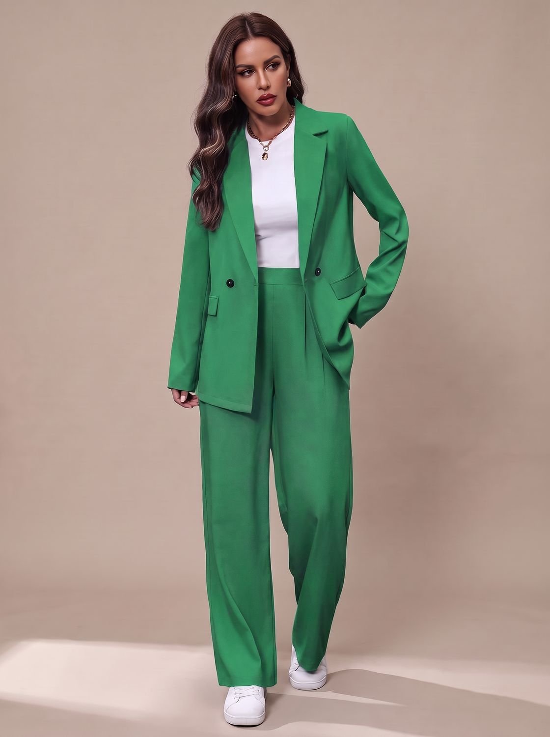 Women's Double-Breasted Tailored Blazer & Wide-Leg Suit Set 10