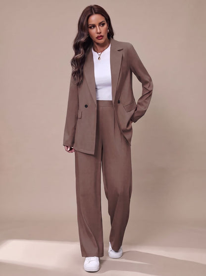 Women's Double-Breasted Tailored Blazer & Wide-Leg Suit Set 12