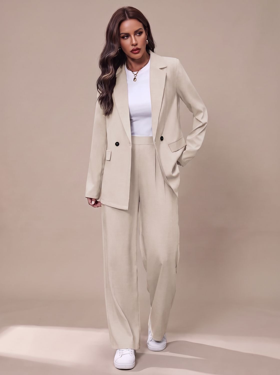 Women's Double-Breasted Tailored Blazer & Wide-Leg Suit Set 14
