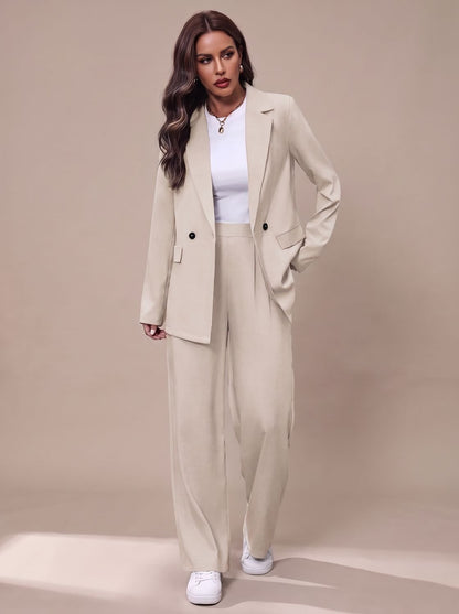 Women's Double-Breasted Tailored Blazer & Wide-Leg Suit Set 14