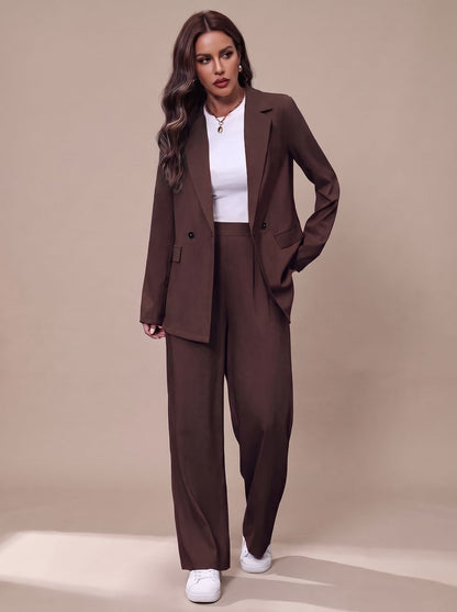 Women's Double-Breasted Tailored Blazer & Wide-Leg Suit Set 15