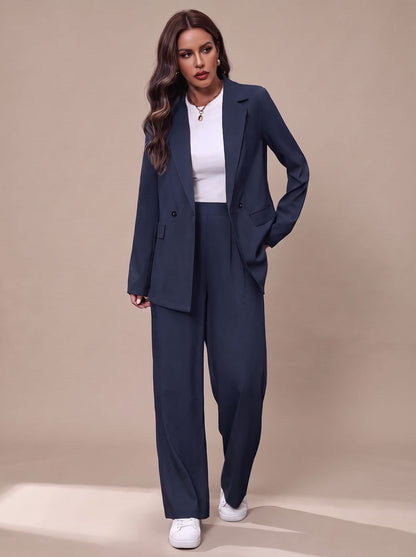 Women's Double-Breasted Tailored Blazer & Wide-Leg Suit Set 16