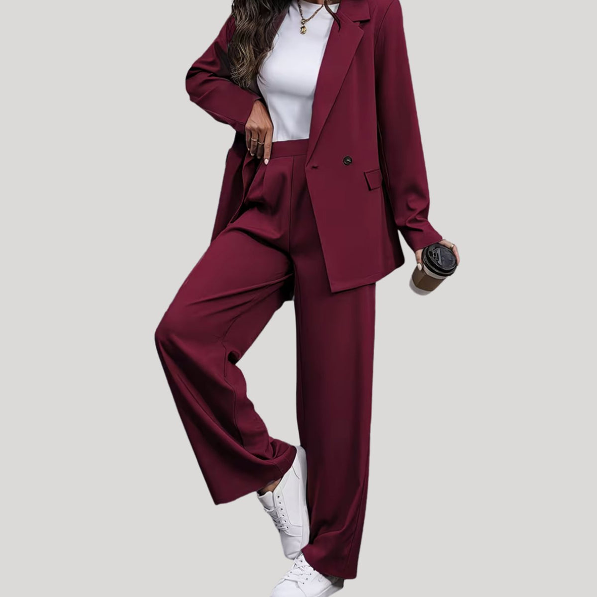 Women's Double-Breasted Tailored Blazer & Wide-Leg Suit Set 2