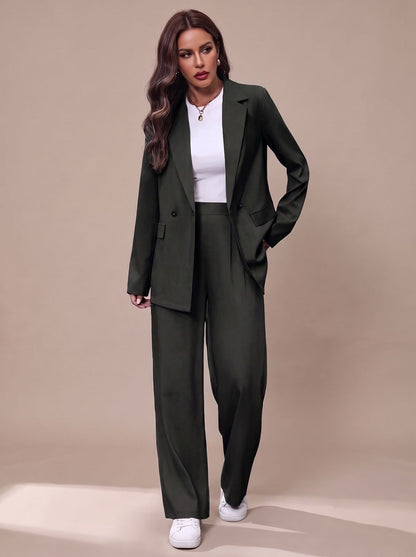 Women's Double-Breasted Tailored Blazer & Wide-Leg Suit Set 4