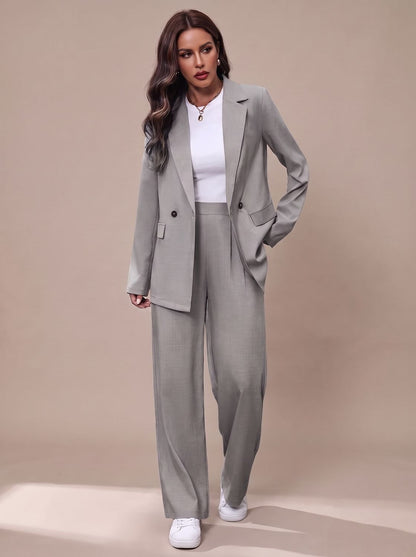 Women's Double-Breasted Tailored Blazer & Wide-Leg Suit Set 7