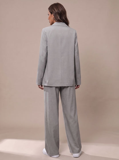 Women's Double-Breasted Tailored Blazer & Wide-Leg Suit Set 9