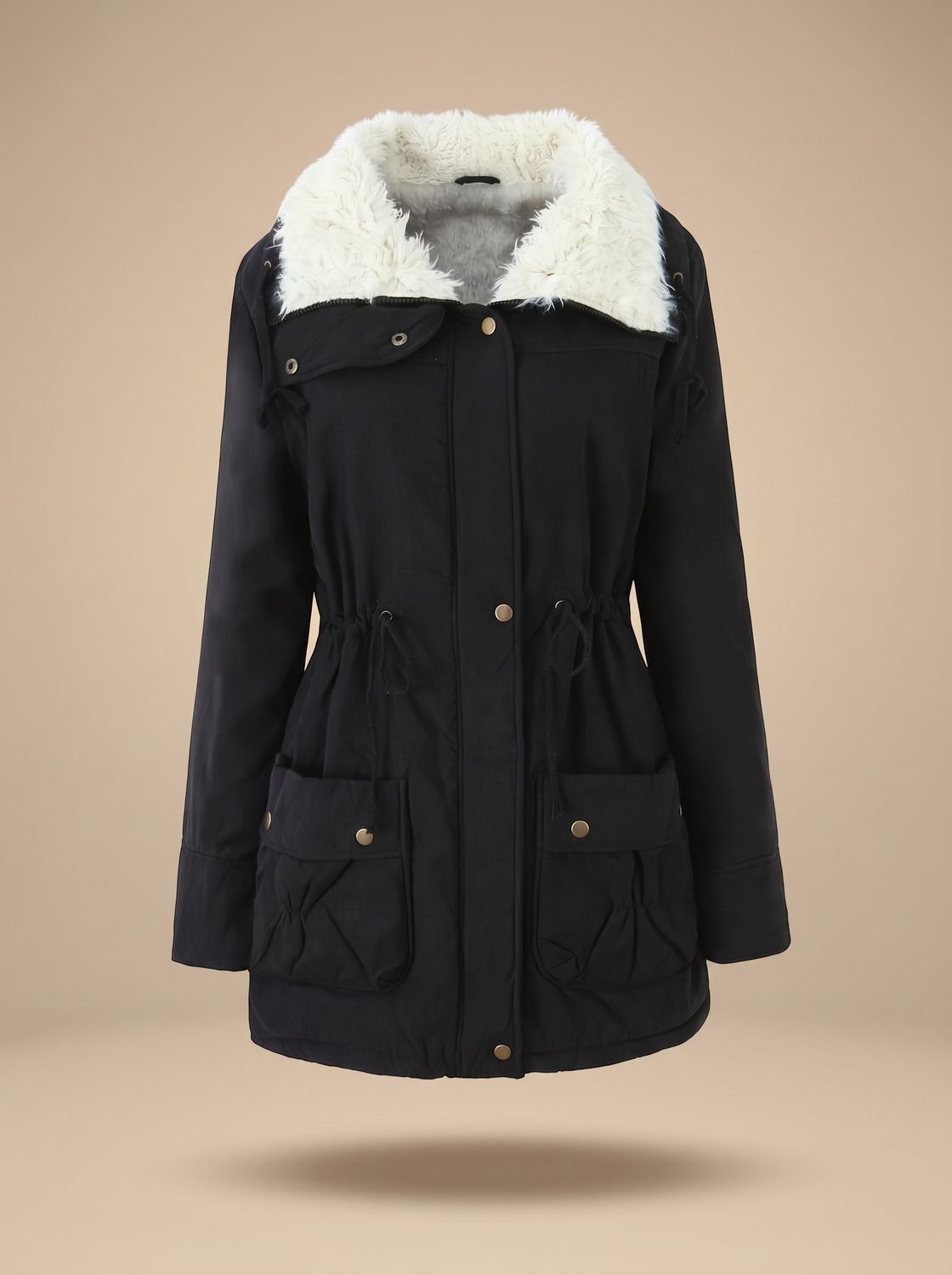 Women's Faux-Fur Collar Winter Parka Coat — Drawstring Waist 2