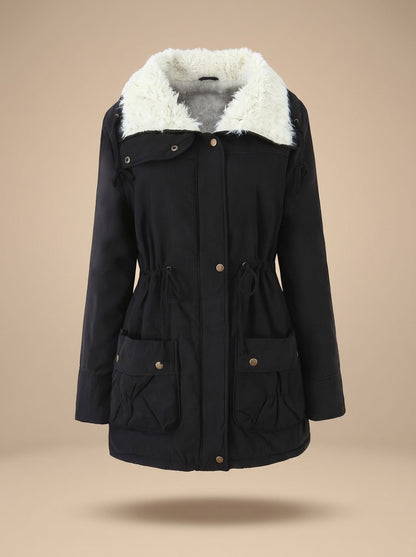 Women's Faux-Fur Collar Winter Parka Coat — Drawstring Waist 2