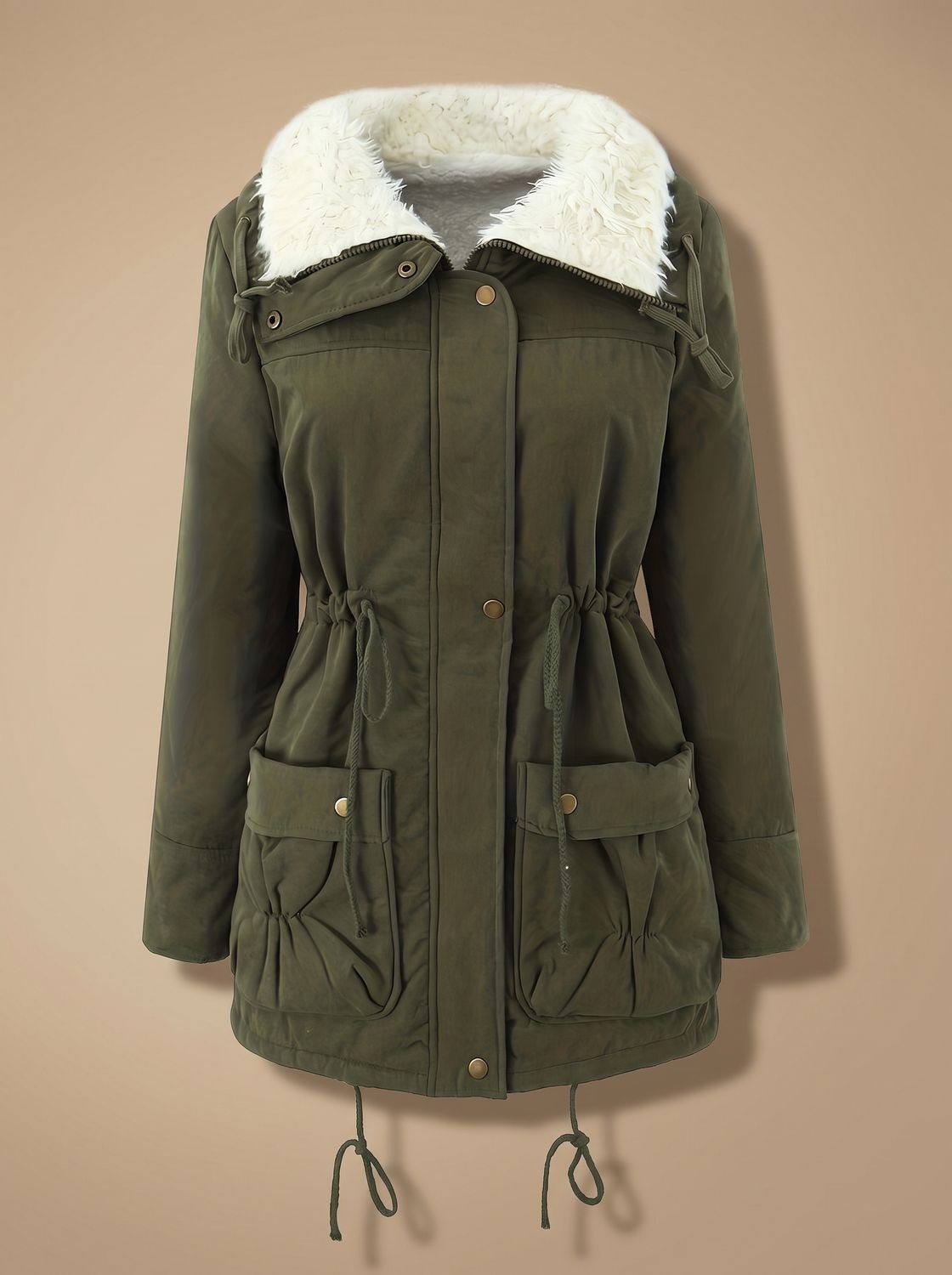 Women's Faux-Fur Collar Winter Parka Coat — Drawstring Waist 13
