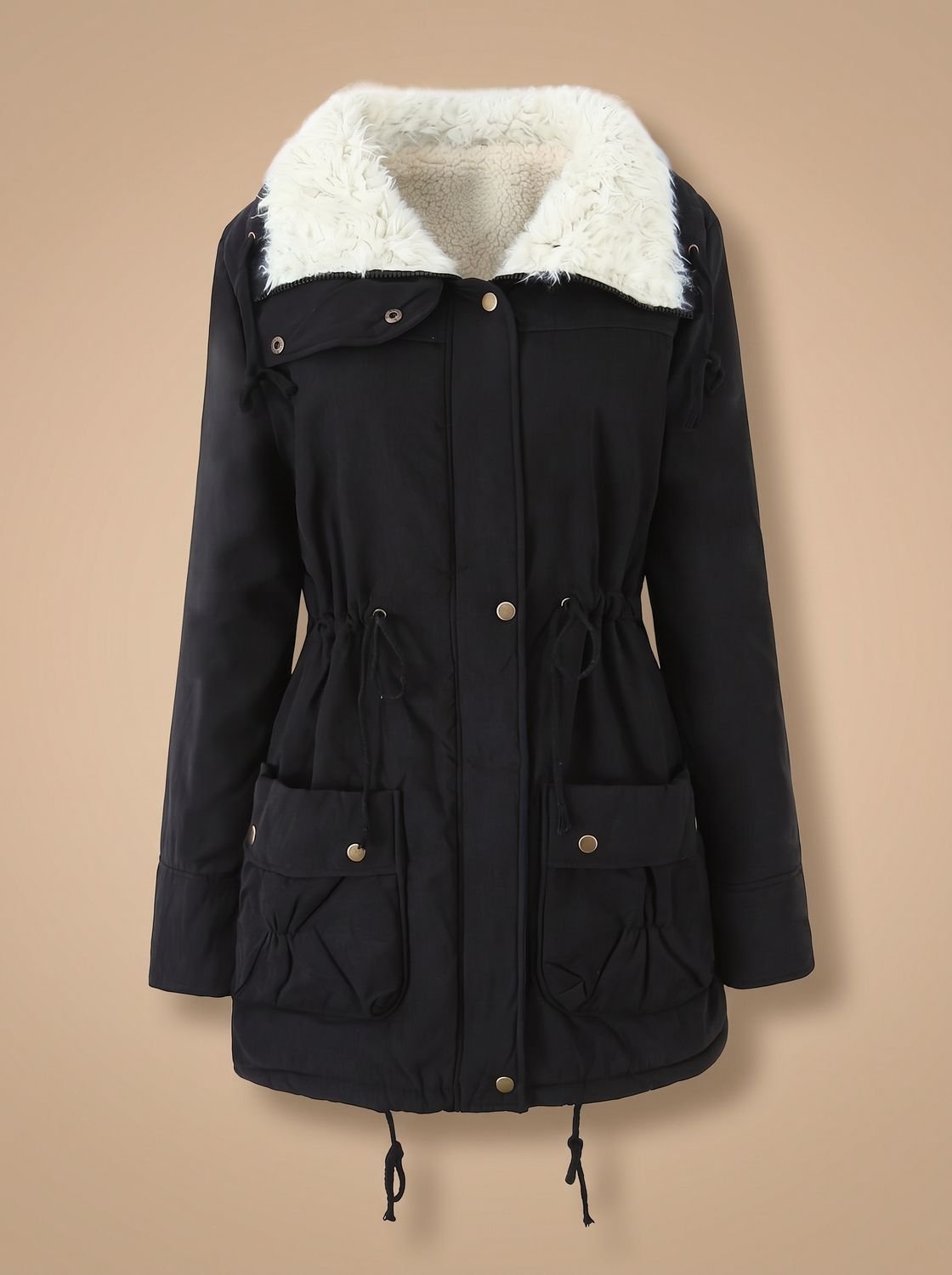 Women's Faux-Fur Collar Winter Parka Coat — Drawstring Waist 3