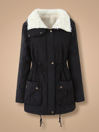 Women's Faux-Fur Collar Winter Parka Coat — Drawstring Waist 3