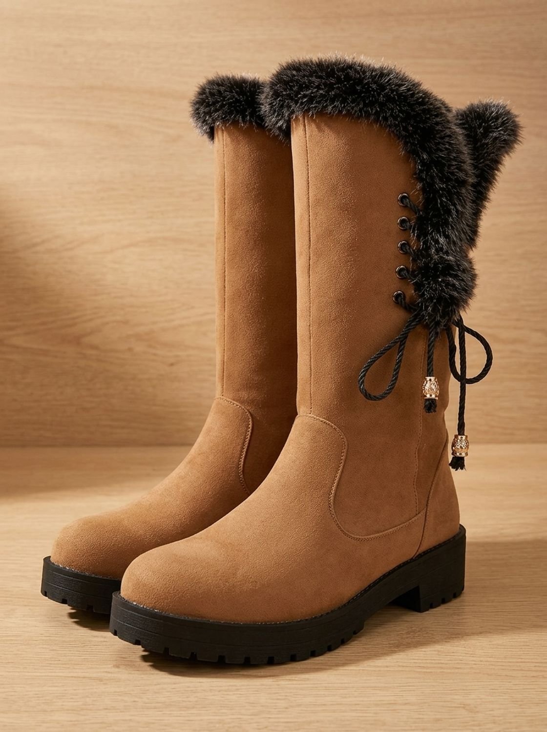 Women's Faux-Fur Knee-High Block Heel Snow Boots 10