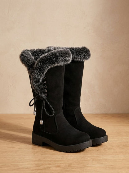 Women's Faux-Fur Knee-High Block Heel Snow Boots 3