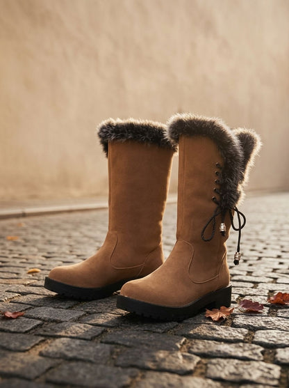 Women's Faux-Fur Knee-High Block Heel Snow Boots 4