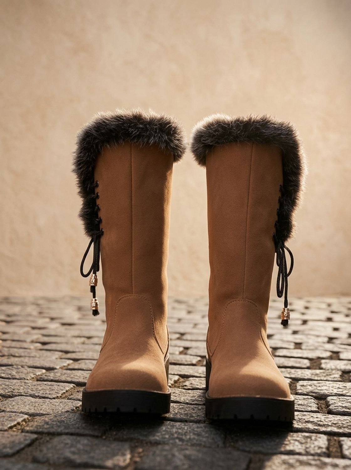 Women's Faux-Fur Knee-High Block Heel Snow Boots 5