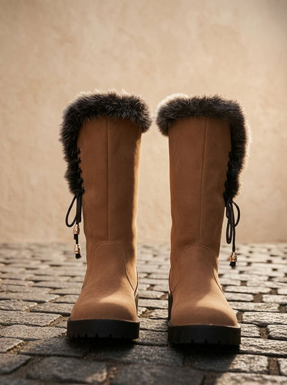 Women's Faux-Fur Knee-High Block Heel Snow Boots 5