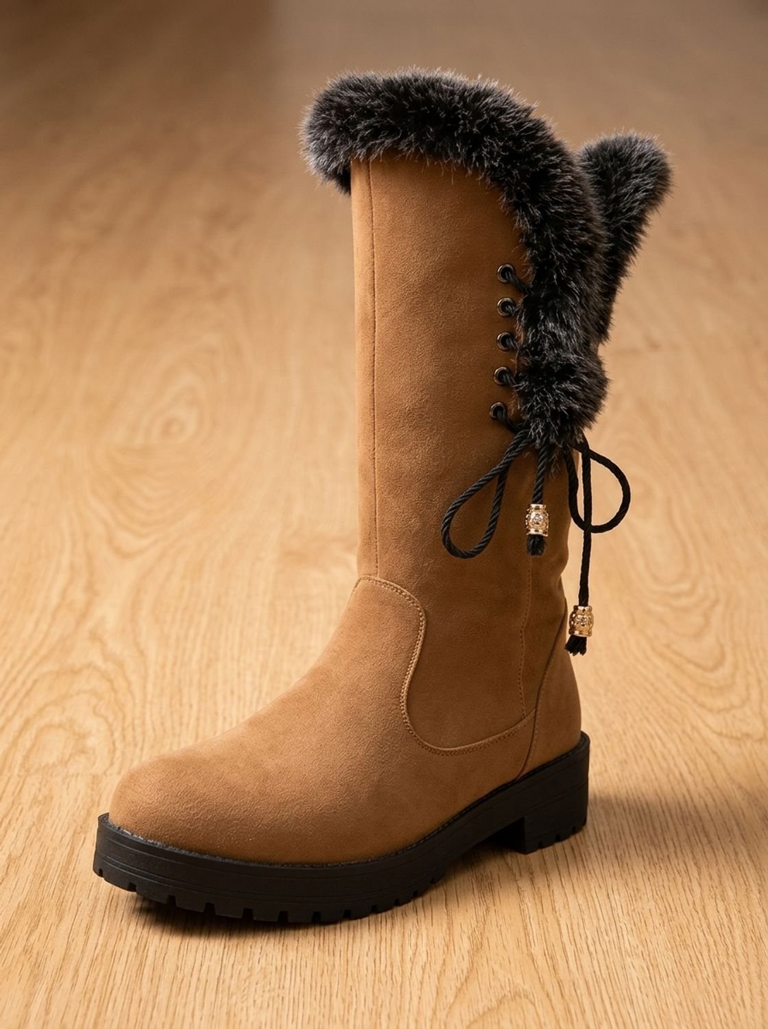 Women's Faux-Fur Knee-High Block Heel Snow Boots 9