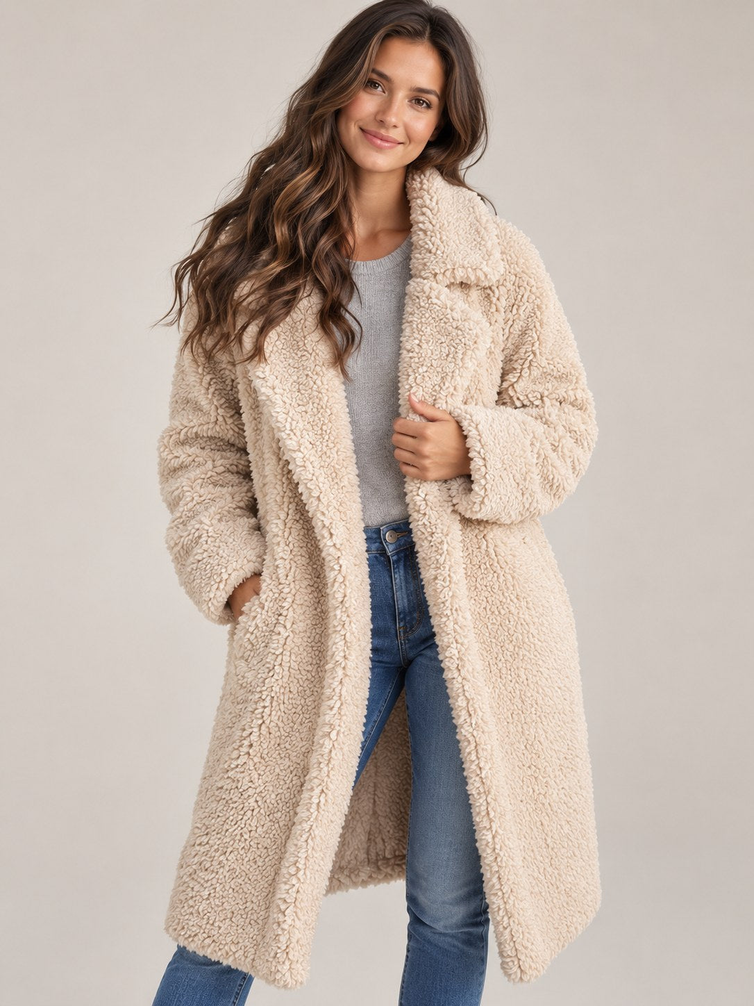 Women's Fleece Teddy Coat Long Style — Soft & Warm
