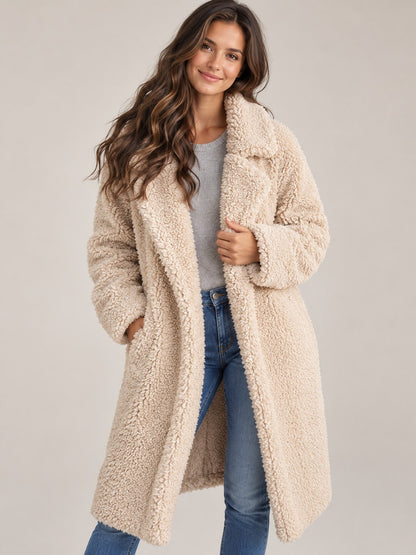 Women's Fleece Teddy Coat Long Style — Soft & Warm