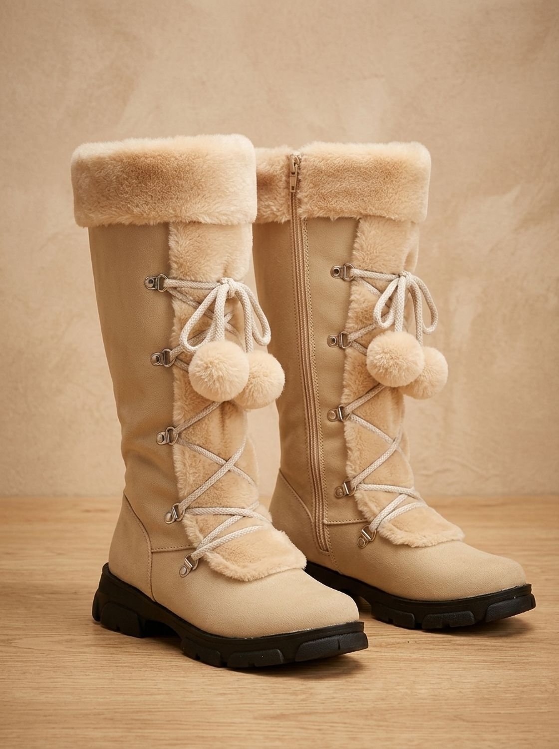 Women's Fur-Trimmed Lace-Up Mid-Calf Snow Boots 4