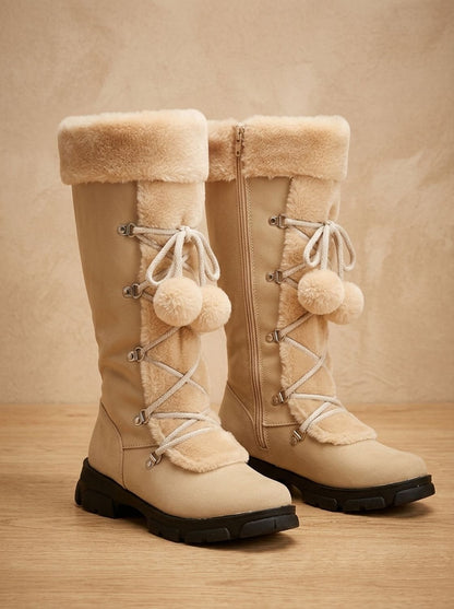 Women's Fur-Trimmed Lace-Up Mid-Calf Snow Boots 4