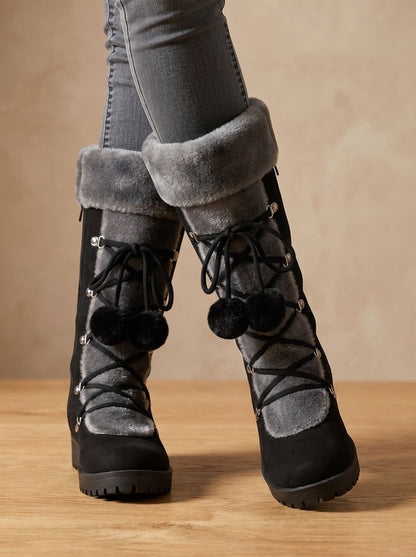 Women's Fur-Trimmed Lace-Up Mid-Calf Snow Boots 5