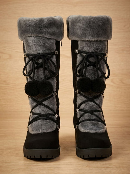 Women's Fur-Trimmed Lace-Up Mid-Calf Snow Boots 7