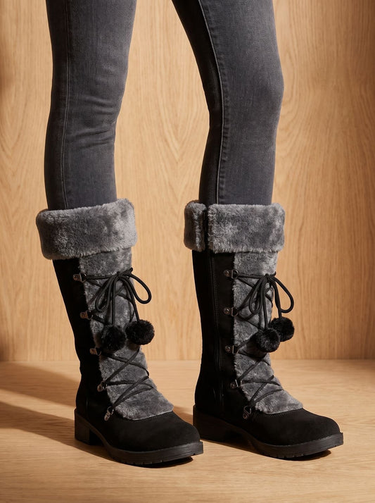 Women's Fur-Trimmed Lace-Up Mid-Calf Snow Boots 1