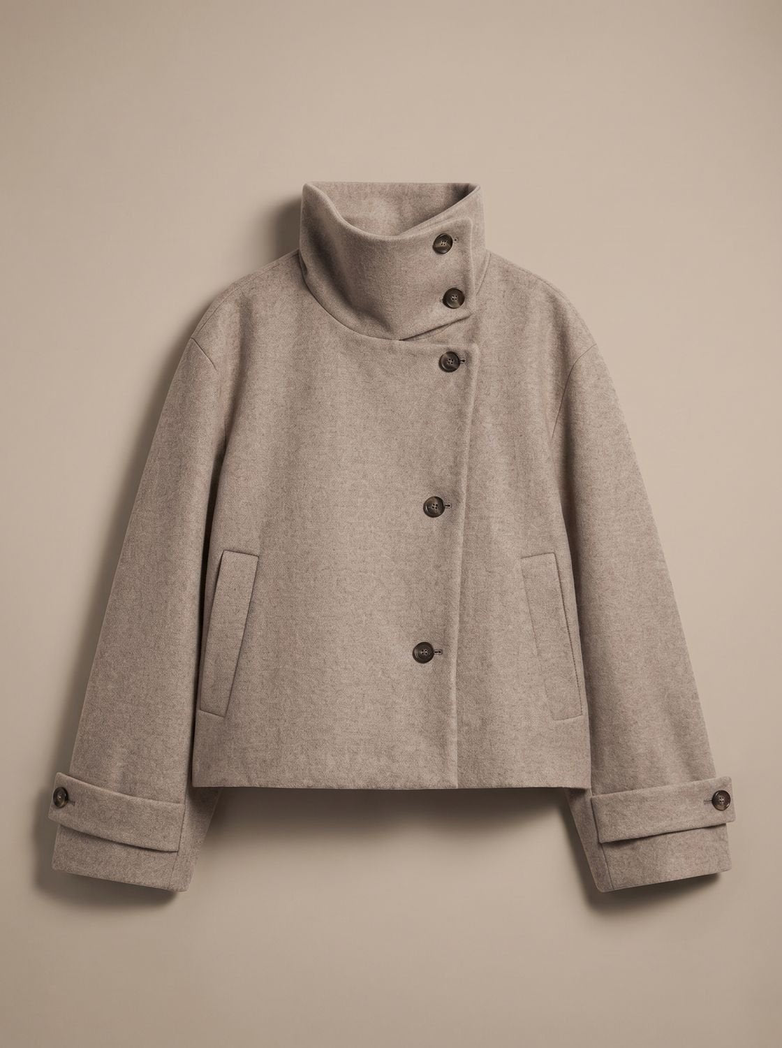 Women's Wool Blend Stand Collar Cropped Button Coat 9