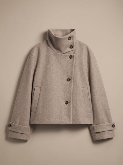 Women's Wool Blend Stand Collar Cropped Button Coat 9