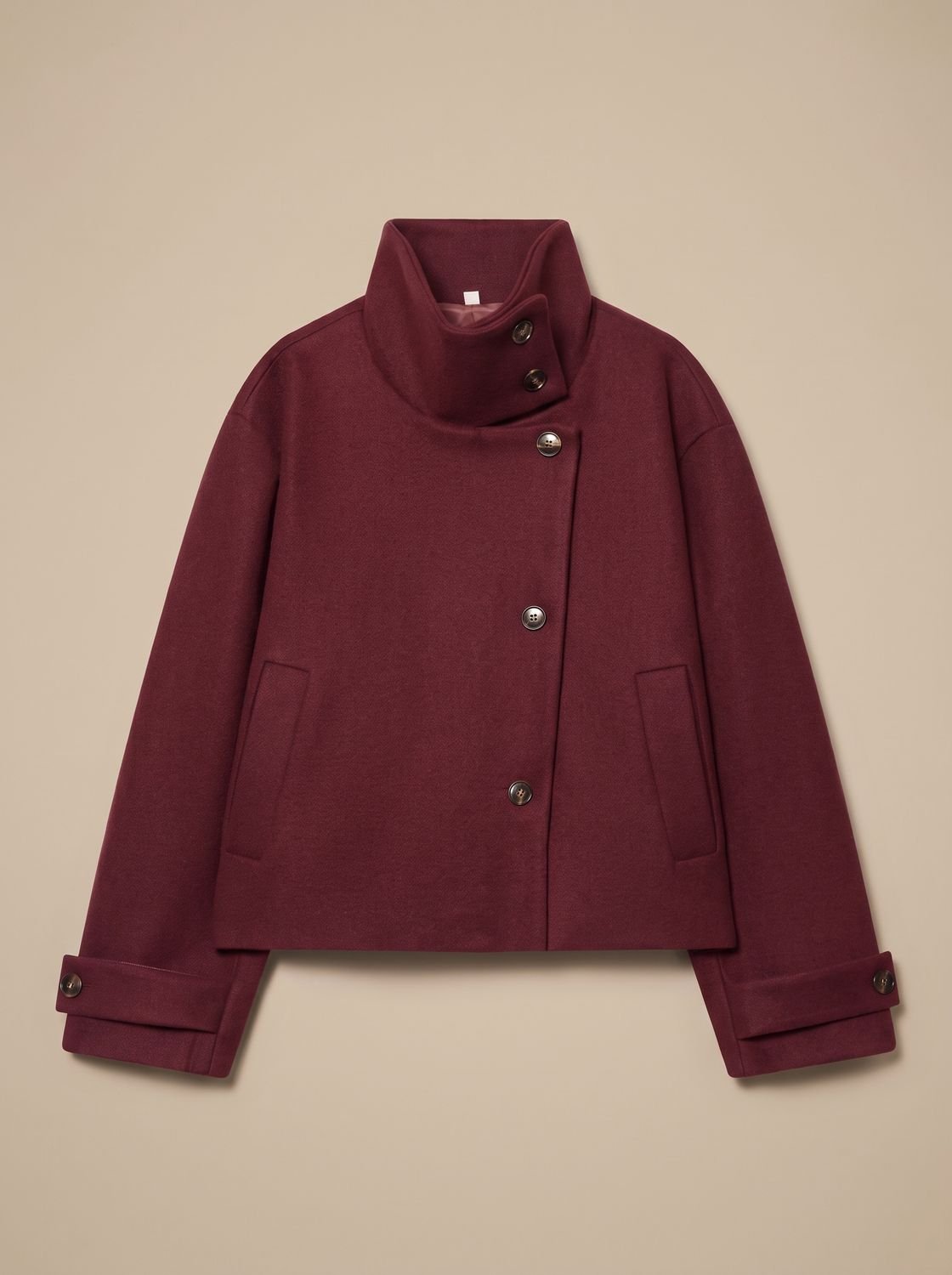 Women's Wool Blend Stand Collar Cropped Button Coat 11