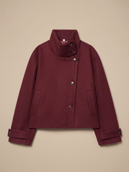 Women's Wool Blend Stand Collar Cropped Button Coat 11
