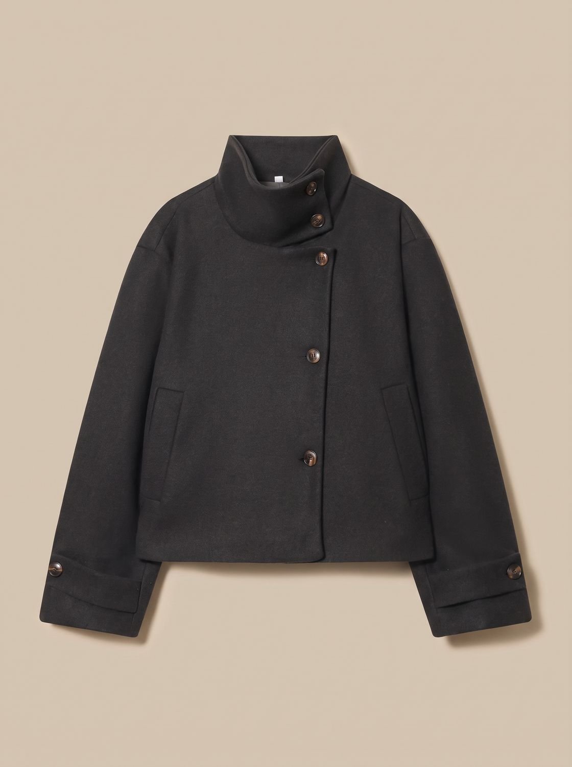 Women's Wool Blend Stand Collar Cropped Button Coat 12