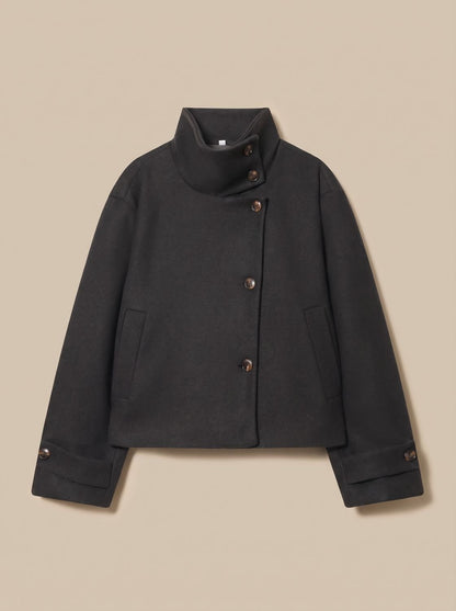 Women's Wool Blend Stand Collar Cropped Button Coat 12