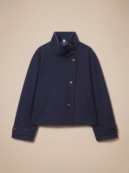 Women's Wool Blend Stand Collar Cropped Button Coat 14